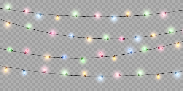 Vector conjunto de luces navideñas de colores decoración luminosa festiva ilustración vectorial