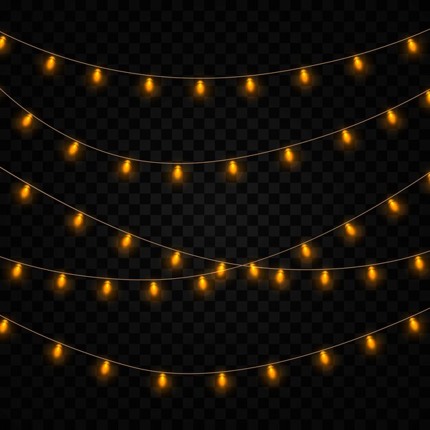 Conjunto de luces de oro brillante guirnalda aislado.