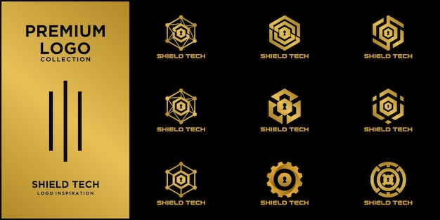 Conjunto lujo mejor colección escudo tech diseño logotipo