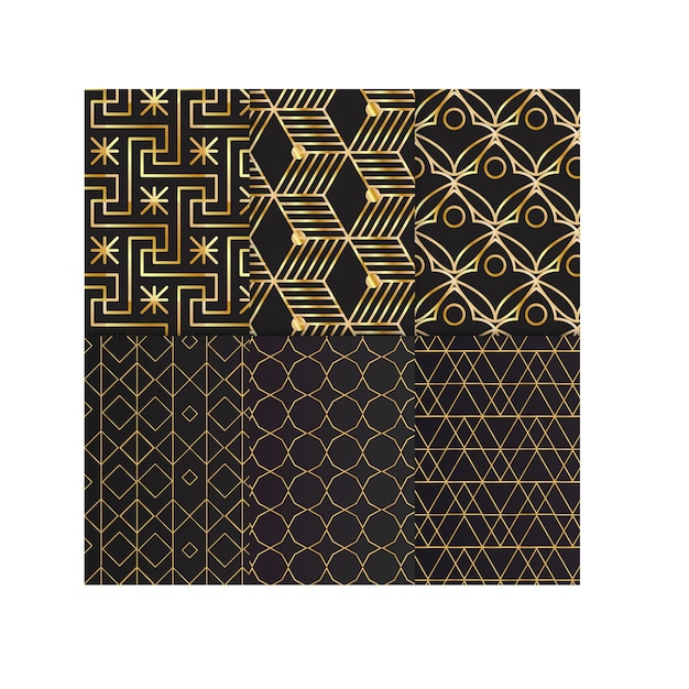 Conjunto de lujo de patrones geométricos dorados sutil de línea de los años 80 gráfico de patrón dorado retro