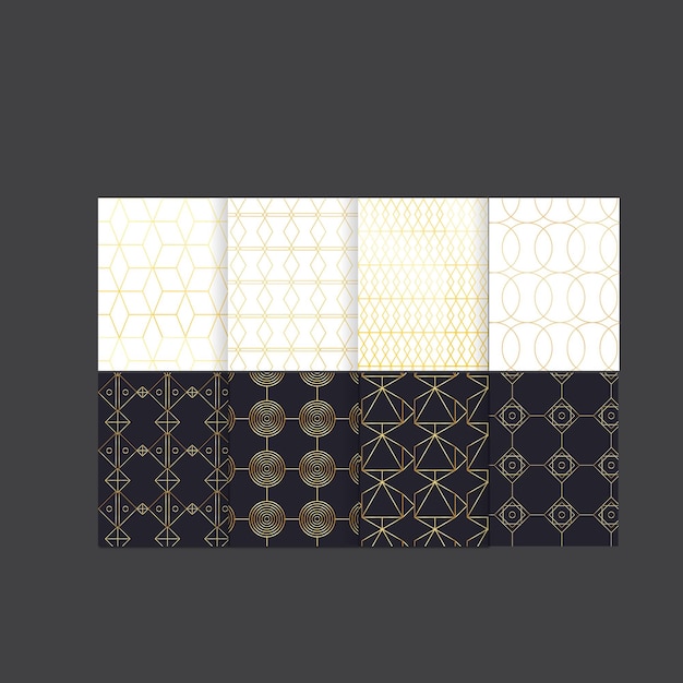 Conjunto de lujo de patrones geométricos dorados sutil de línea de los años 80 gráfico de patrón dorado retro