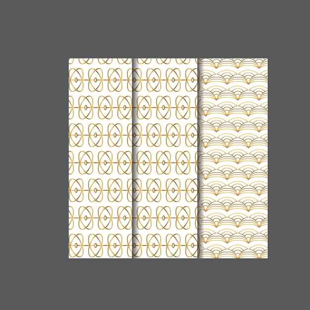Conjunto de lujo de patrones geométricos dorados sutil de línea de los años 80 gráfico de patrón dorado retro