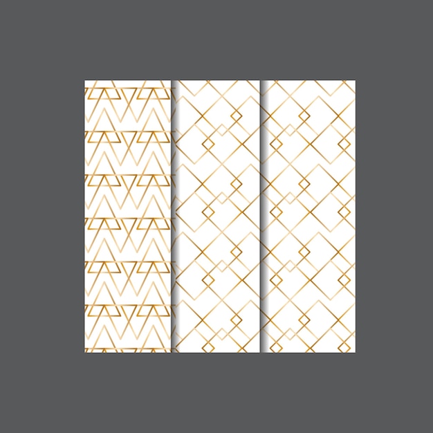 Conjunto de lujo de patrones geométricos dorados sutil de línea de los años 80 gráfico de patrón dorado retro