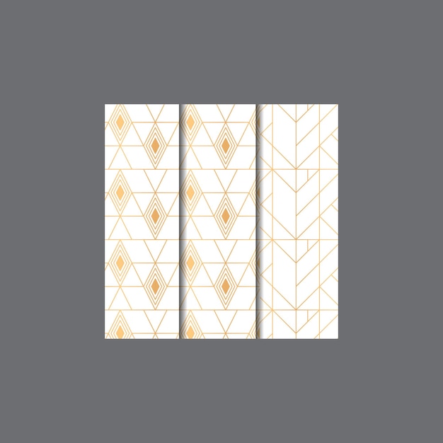 Conjunto de lujo de patrones geométricos dorados sutil de línea de los años 80 gráfico de patrón dorado retro