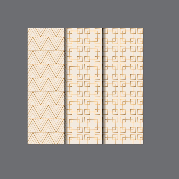 Conjunto de lujo de patrones geométricos dorados sutil de línea de los años 80 gráfico de patrón dorado retro