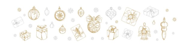 Conjunto de lujosa decoración dorada y plateada de Feliz Navidad y Feliz Año Nuevo