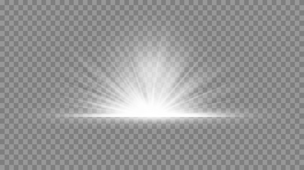 Conjunto de luz blanca brillante explota sobre un fondo transparente. Brillantes partículas de polvo mágico. Lucero. Sol brillante transparente, destello brillante. destellos Efecto de luz.