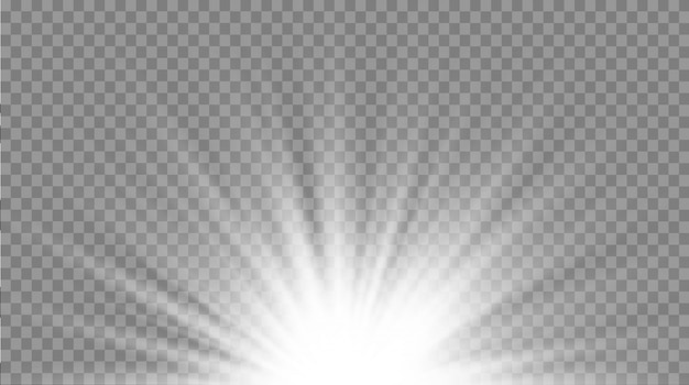 Conjunto de luz blanca brillante explota sobre un fondo transparente. Brillantes partículas de polvo mágico. Lucero. Sol brillante transparente, destello brillante. destellos Efecto de luz.