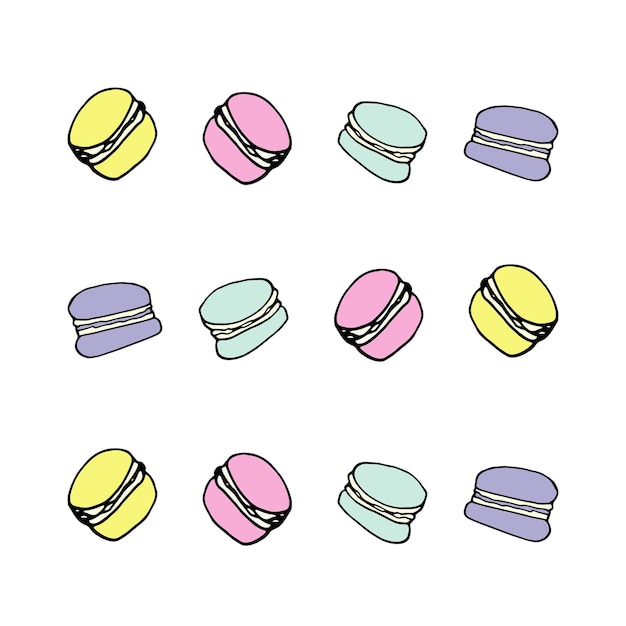Conjunto de macarons dibujados a mano