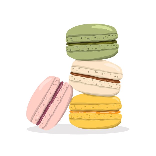 Vector un conjunto de macarons de diferentes colores y sabores galletas de almendras tradicionales francesas macarons