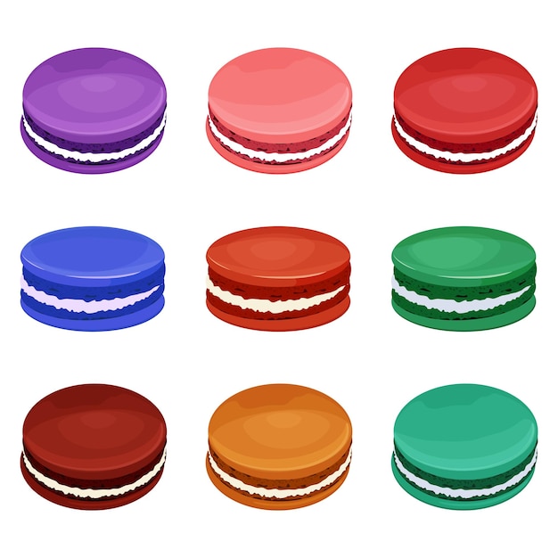 Conjunto de macarrones coloridos deliciosa comida de postre Ilustración vectorial aislada