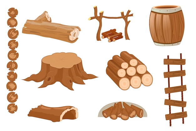 Vector conjunto de madera de dibujos animados