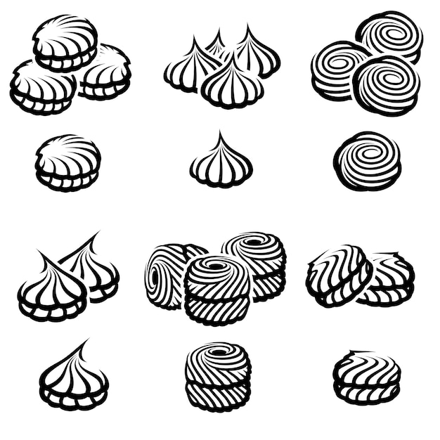 Conjunto de malvaviscos. Malvavisco de colección de elementos e iconos. Vector