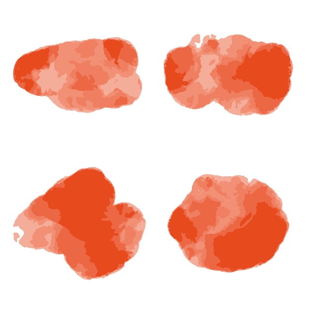 Conjunto de manchas de acuarela abstractas brillantes pintura naranja pinceladas sin forma blot colección aislada