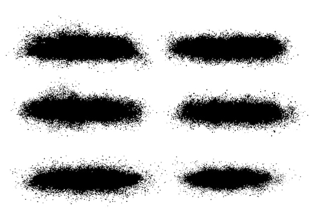 Conjunto de manchas de frotis de grunge negro con un spray de puntos negros.