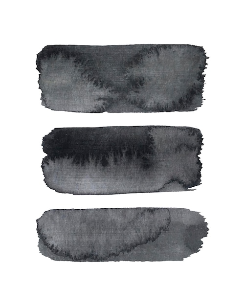 Conjunto de manchas grises de rayas aisladas de acuarela sobre un fondo blanco Dibujo a mano