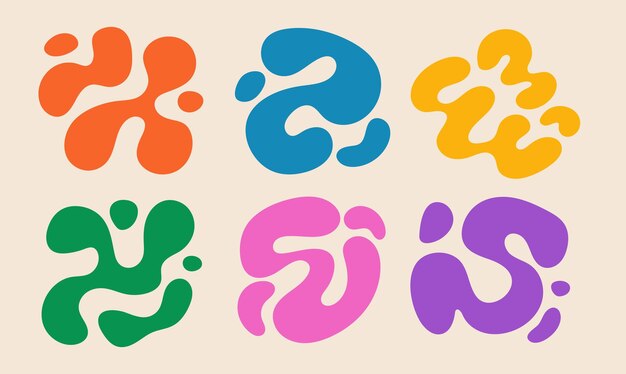 Conjunto de manchas orgánicas amorfas abstractas forma fluida multicolor dibujada a mano elementos de garabateo Impresión de diseño