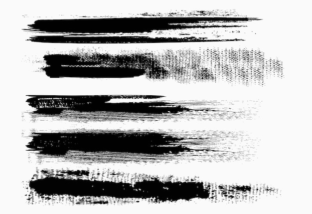 Conjunto de manchas de pincel de grunge dibujadas a mano Vector de pincel de grunge dibujado a mano Trazos de pincel de vector negro