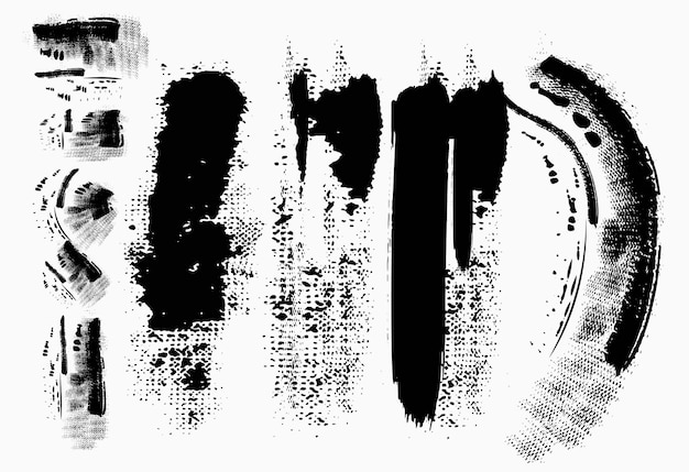 Conjunto de manchas de pincel de grunge dibujadas a mano Vector de pincel de grunge dibujado a mano Trazos de pincel de vector negro