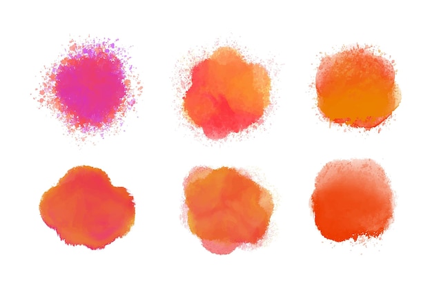 Un conjunto de manchas de pintura naranja y rosa con un fondo blanco.