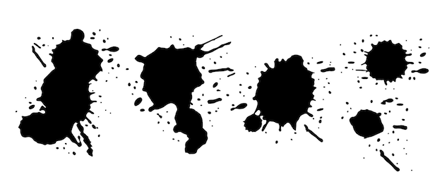 Conjunto de manchas y puntos de tinta negra Gotas y salpicaduras de pintura líquida Ilustración de vector de grunge de acuarela