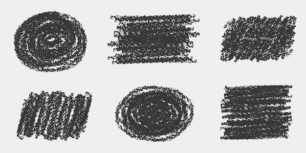Conjunto de manchas con textura de tiza Dibujado a mano con tiza Efecto de textura de lápiz Vector
