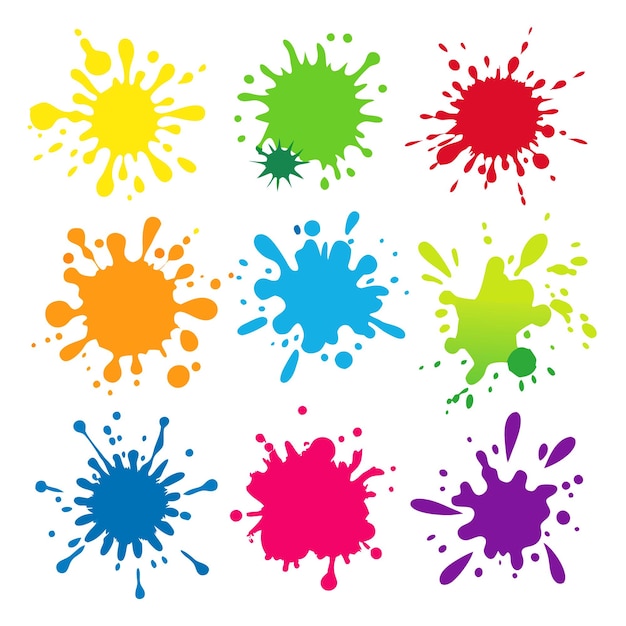 Conjunto de manchas de tinta de colores salpicaduras forma abstracta ilustración vectorial 12
