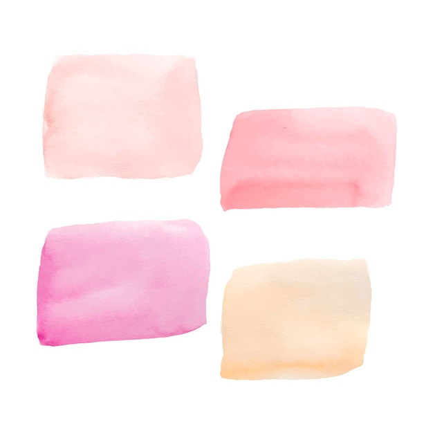 Vector conjunto de manchas de vector rosa, pincel de frotis de manchas de acuarela dibujado a mano, aislado sobre fondo blanco.