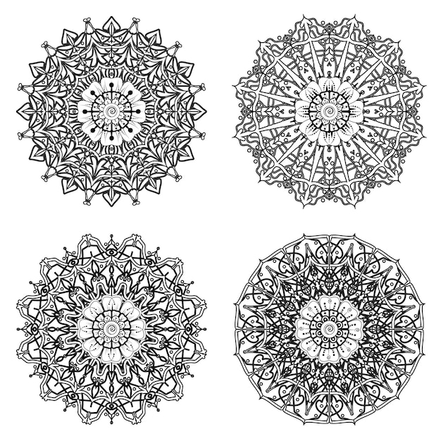 Conjunto de Mandala con adorno de flores Mehndi en estilo étnico oriental para colorear página de libro