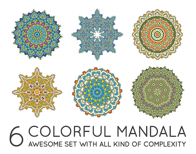 Vector conjunto de mandala fractal étnico