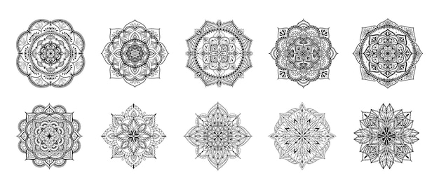 Conjunto de Mandala para Henna Mehndi tatuaje decoración libro de colorear ornamentos redondos decorativos