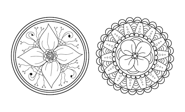 Conjunto de mandala Ornamento redondo simétrico Fondo abstracto del doodle Página para colorear Ilustración vectorial