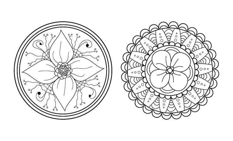 Vector conjunto de mandala ornamento redondo simétrico fondo abstracto del doodle página para colorear ilustración vectorial