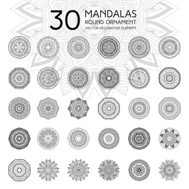 Conjunto de mandalas en blanco y negro