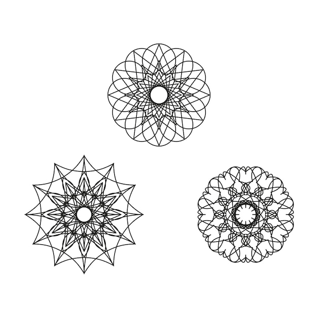 Conjunto de mandalas geométricas Patrones negros intrincados Diseños decorativos circulares Ilustración vectorial