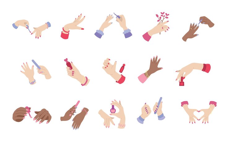 Conjunto de manicura y uñas vectoriales