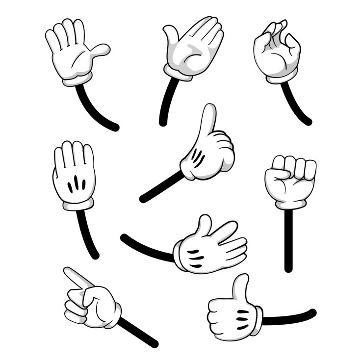 Vector conjunto de mano de dibujos animados elemento de dibujos animados dedo símbolo humano pulgar sostener signo de mano de dibujos animados símbolo aislado ilustración vectorial