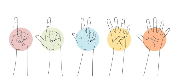 Conjunto de manos de contorno que cuentan números de uno a cinco Gestos de manos Ilustración vectorial