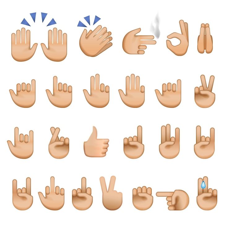 Vector conjunto de manos iconos y símbolos emoji, ilustración vectorial