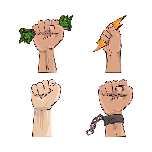 Vector conjunto de manos de protesta de revolución