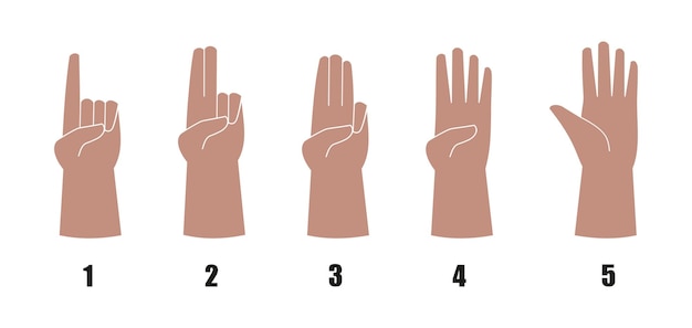 Un conjunto de manos que muestran de uno a cinco dedos ilustración vectorial