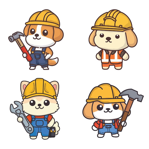 Conjunto de mantenimiento de la construcción del perro Kawaii Cute