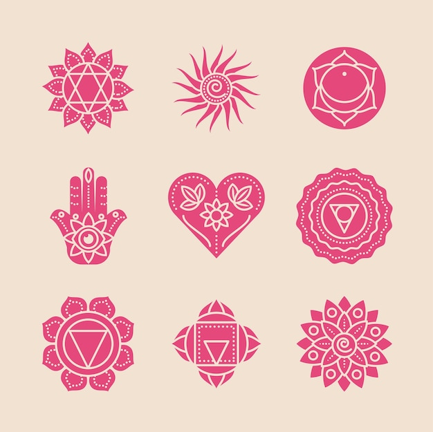 Vector conjunto de mantras y mandalas de yoga.