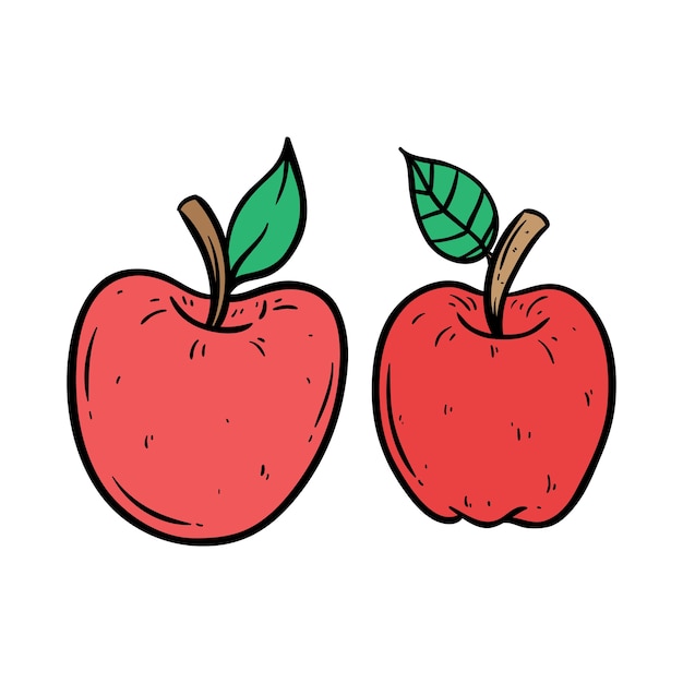 conjunto de manzana de color con doodle arte sobre fondo blanco