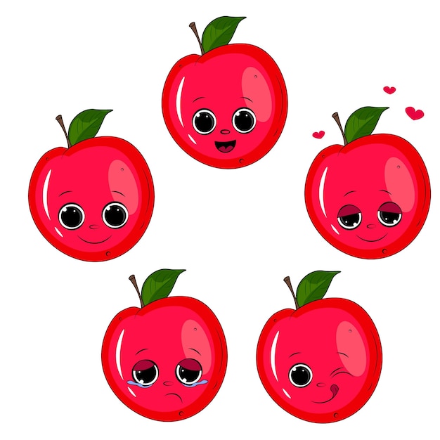 Vector conjunto, de, manzana roja, emociones, aislado