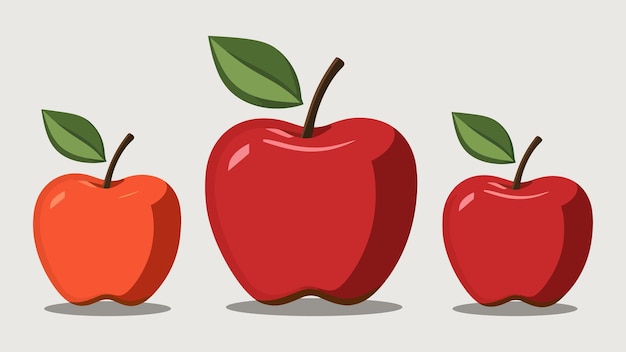 Conjunto de manzanas vectoriales con hojas de diferentes colores aisladas sobre un fondo blanco