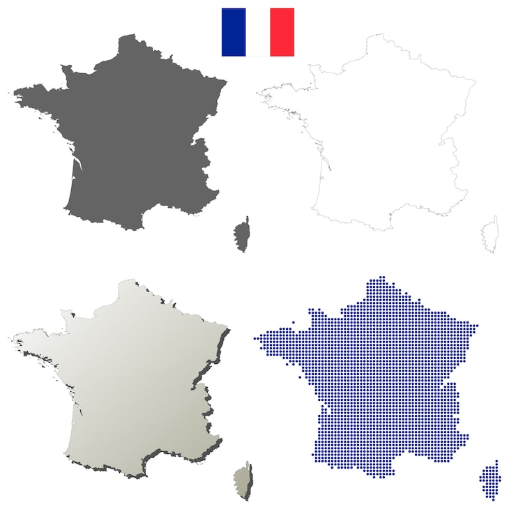 Vector conjunto de mapa de contorno de vector de francia