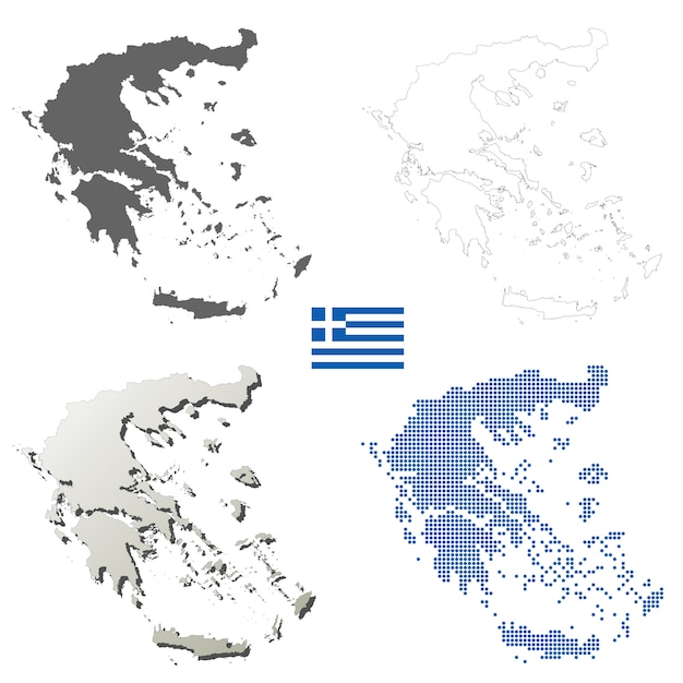 Vector conjunto de mapa de contorno de vector de grecia