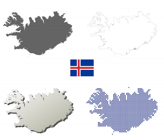 Vector conjunto de mapa de contorno de vector de islandia