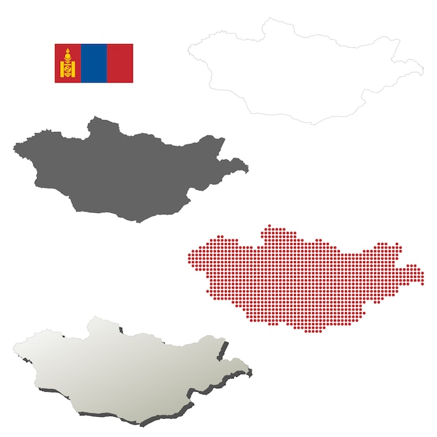 Conjunto de mapa de contorno de vector de mongolia